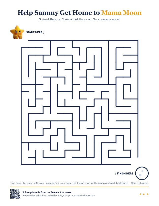Sammy Star maze printable, help Sammy get home to Mama Moon