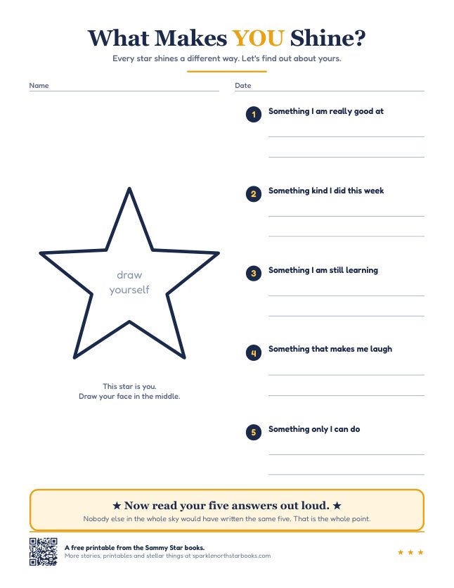 What Makes YOU Shine worksheet with a large star to draw yourself in